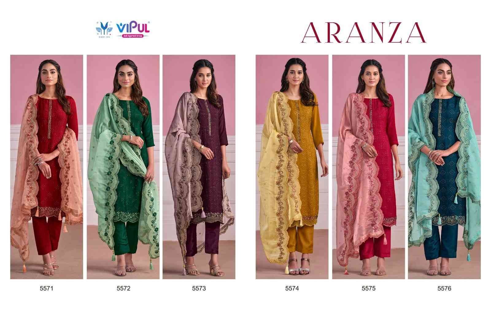 Aranza By Vipul Fashion 5571 To 5576 Series Beautiful Festive Suits Colorful Stylish Fancy Casual Wear & Ethnic Wear Chinnon Chiffon Dresses At Wholesale Price