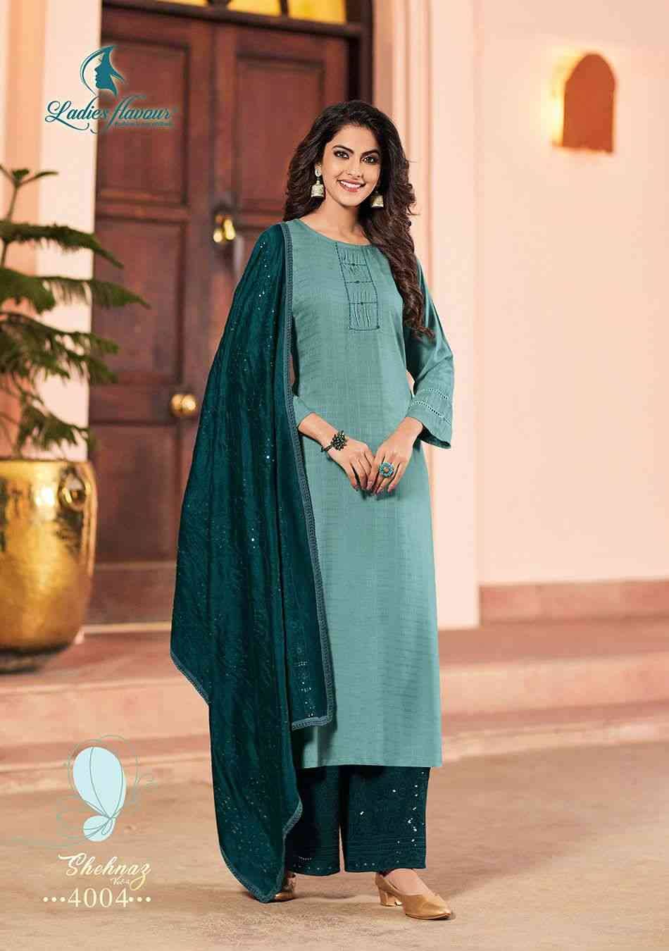 Shehnaz Vol-4 By Ladies Flavour 4001 To 4004 Series Designer Festive Suits Beautiful Stylish Fancy Colorful Party Wear & Occasional Wear Heavy Rayon With Work Dresses At Wholesale Price