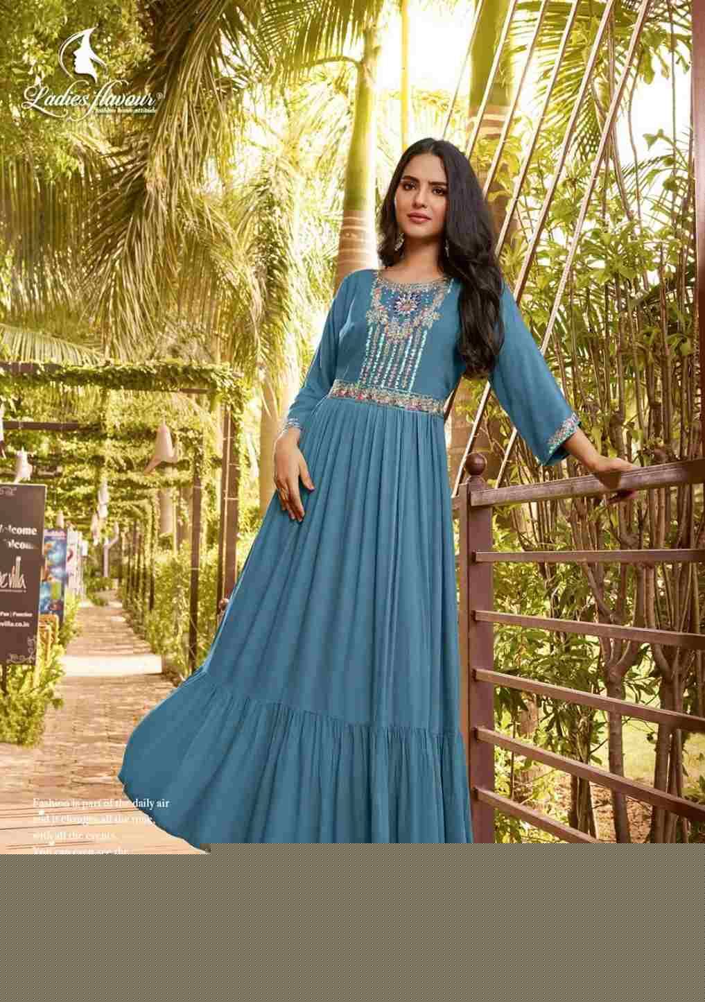 Sangrilla By Ladies Flavour 1001 To 1004 Series Designer Stylish Fancy Colorful Beautiful Party Wear & Ethnic Wear Collection Premium Rayon Gowns At Wholesale Price