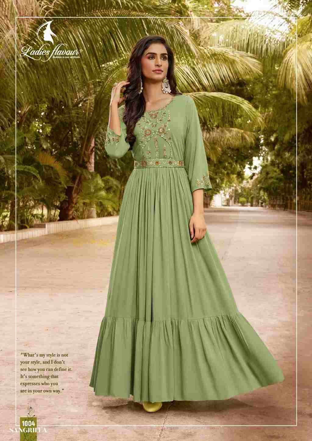 Sangrilla By Ladies Flavour 1001 To 1004 Series Designer Stylish Fancy Colorful Beautiful Party Wear & Ethnic Wear Collection Premium Rayon Gowns At Wholesale Price