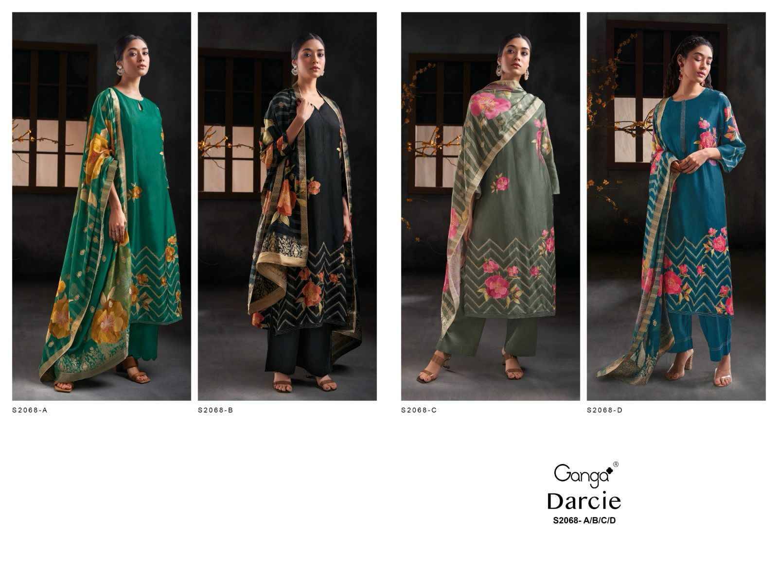 Darcie-2068 By Ganga Fashion 2068-A To 2068-D Series Beautiful Festive Suits Stylish Colorful Fancy Casual Wear & Ethnic Wear Bemberg Silk Print Dresses At Wholesale Price
