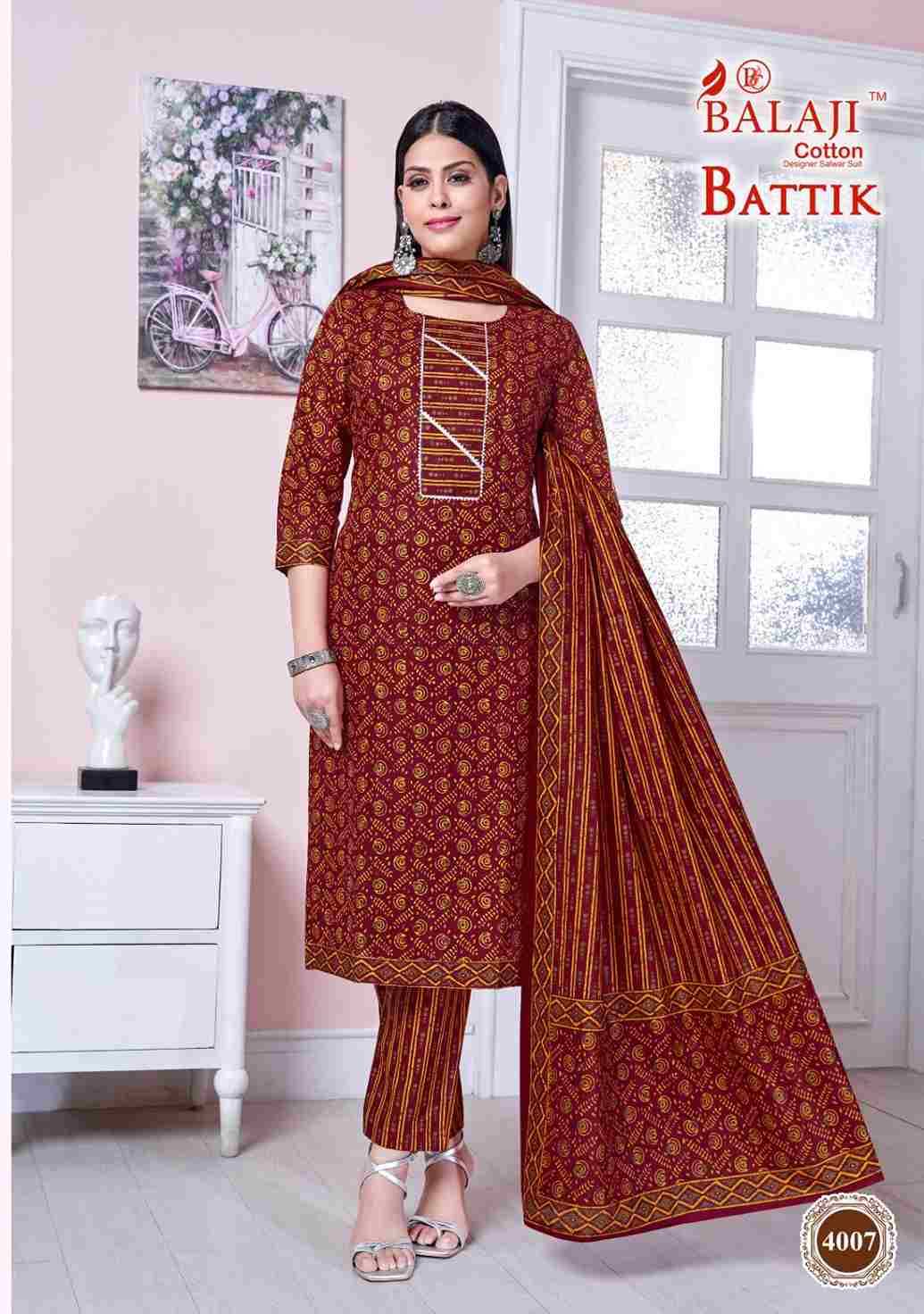 Battik Art Work Vol-4 By Balaji Cotton 4001 To 4012 Series Beautiful Festive Suits Stylish Fancy Colorful Casual Wear & Ethnic Wear Pure Cotton Print Dresses At Wholesale Price