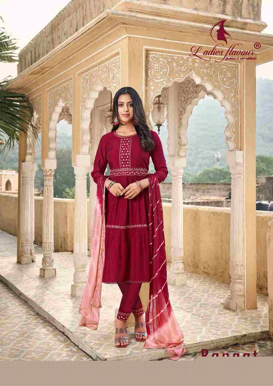 Rangat By Ladies Flavour 1001 To 1004 Series Beautiful Stylish Festive Suits Fancy Colorful Casual Wear & Ethnic Wear & Ready To Wear Viscose Chanderi Print Dresses At Wholesale Price