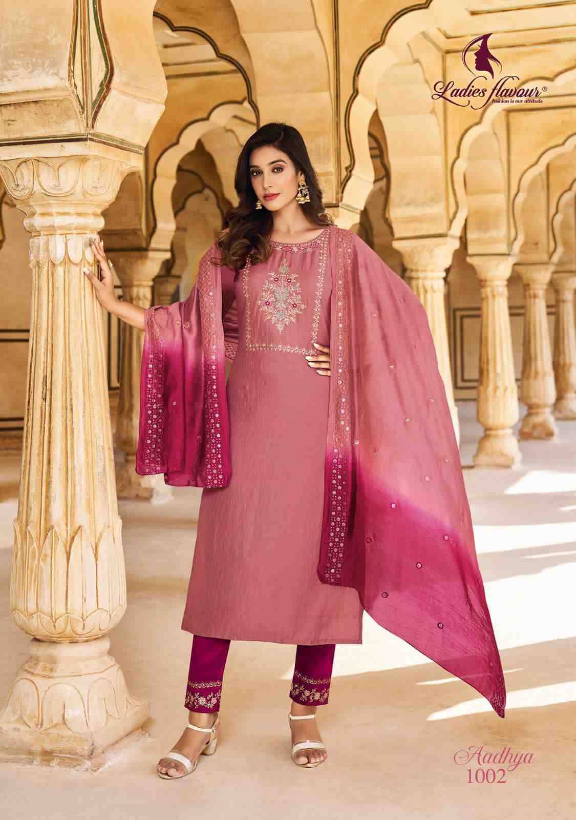 Aadhya By Ladies Flavour 1001 To 1006 Series Beautiful Festive Suits Colorful Stylish Fancy Casual Wear & Ethnic Wear Heavy Chinnon Embroidered Dresses At Wholesale Price