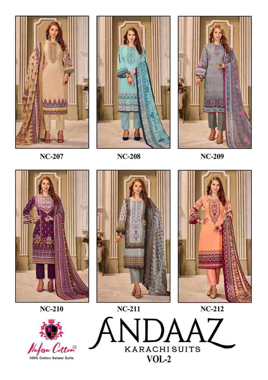 Andaaz Vol-2 By Nafisa Cotton 207 To 212 Series Beautiful Festive Suits Stylish Fancy Colorful Casual Wear & Ethnic Wear Pure Cotton Digital Print Dresses At Wholesale Price