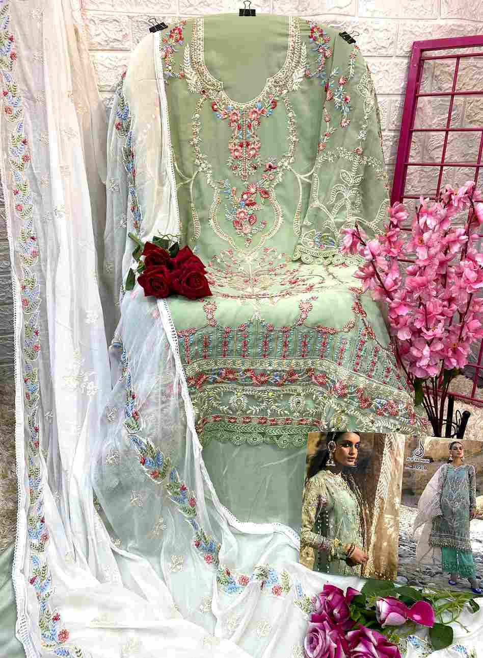 Alif Hit Design A-105 Colours By Alif Fashion A-105-A To A-105-B Series Beautiful Pakistani Suits Colorful Stylish Fancy Casual Wear & Ethnic Wear Faux Georgette Embroidered Dresses At Wholesale Price