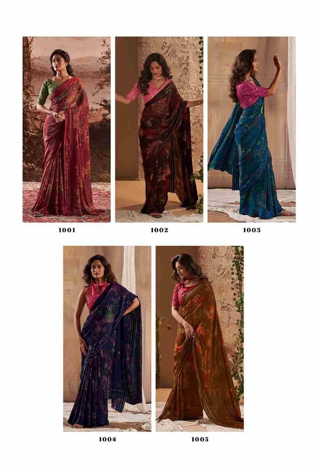 Elva By Stavan 1001 To 1010 Series Indian Traditional Wear Collection Beautiful Stylish Fancy Colorful Party Wear & Occasional Wear Chiffon Georgette Sarees At Wholesale Price