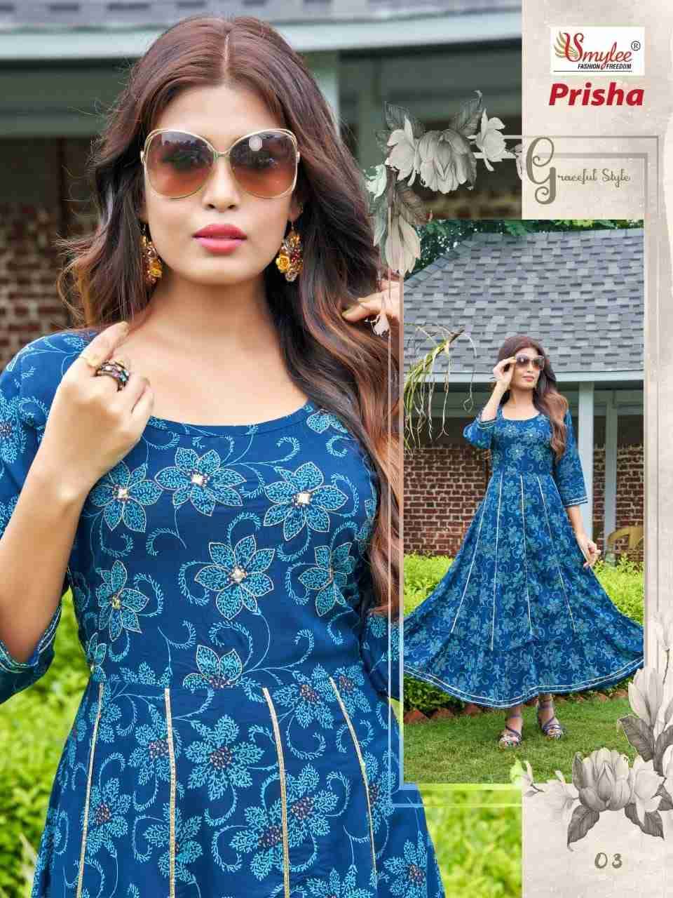Prisha By Smylee 01 To 08 Series Designer Stylish Fancy Colorful Beautiful Party Wear & Ethnic Wear Collection Rayon Print Gowns At Wholesale Price