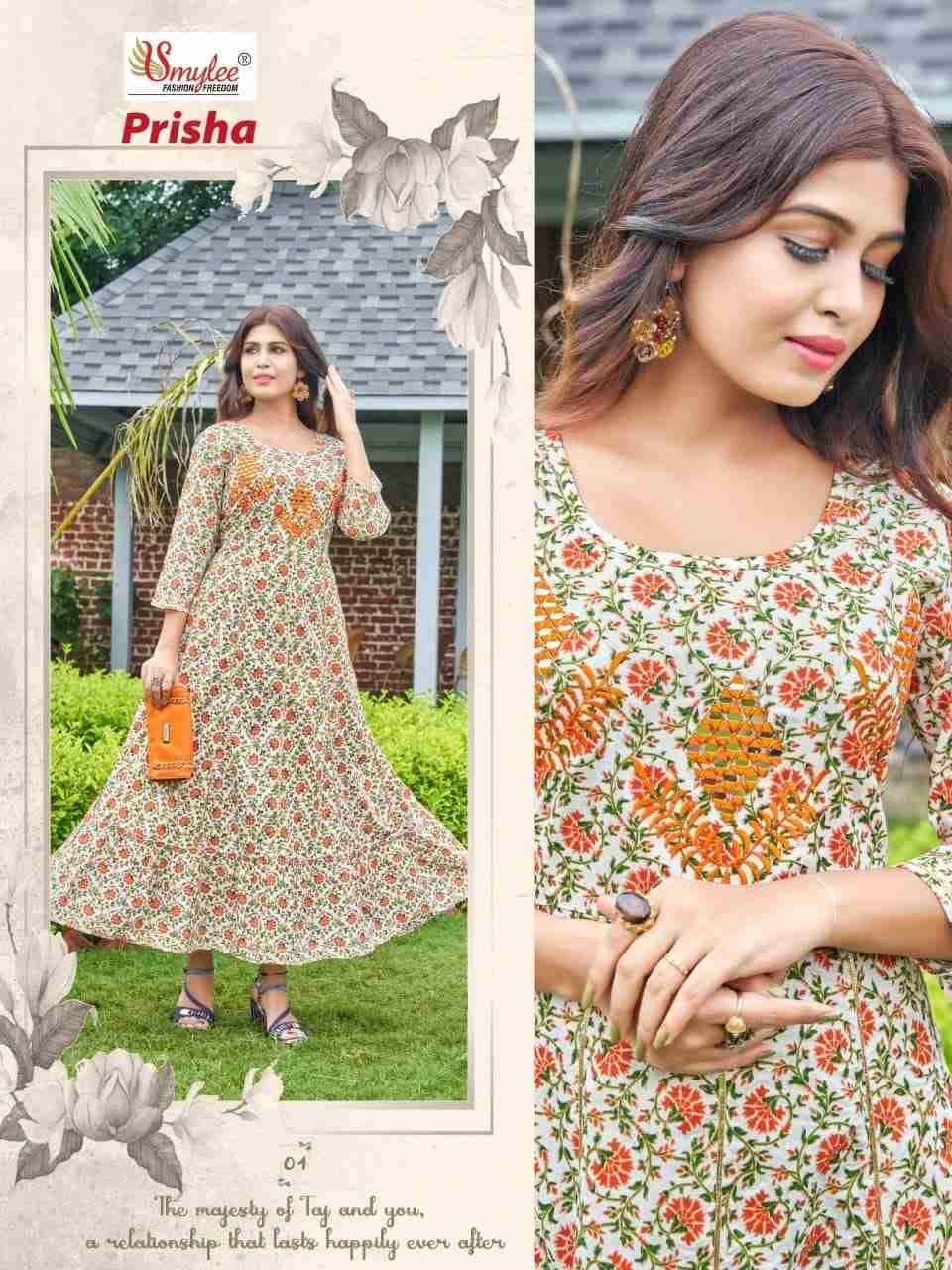 Prisha By Smylee 01 To 08 Series Designer Stylish Fancy Colorful Beautiful Party Wear & Ethnic Wear Collection Rayon Print Gowns At Wholesale Price