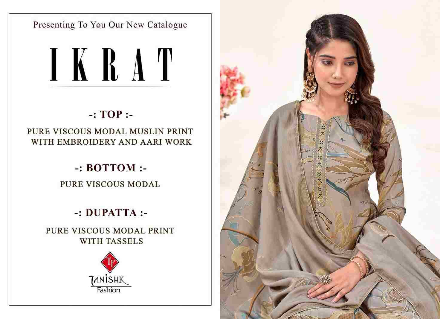 Ikrat By Tanishk Fashion 75001 To 75006 Series Beautiful Suits Stylish Fancy Colorful Casual Wear & Ethnic Wear Collection Pure Viscose Muslin Embroidered Dresses At Wholesale Price