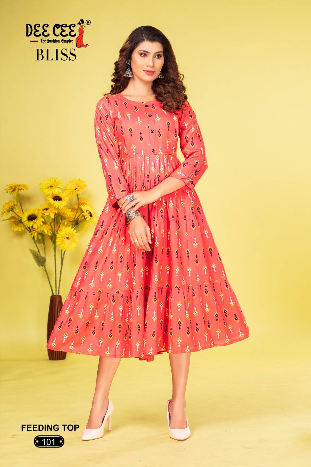 BLISS BY DEE CEE 101 TO 106 SERIES DESIGNER STYLISH FANCY COLORFUL BEAUTIFUL PARTY WEAR & ETHNIC WEAR COLLECTION HEAVY RAYON PRINT KURTIS AT WHOLESALE PRICE