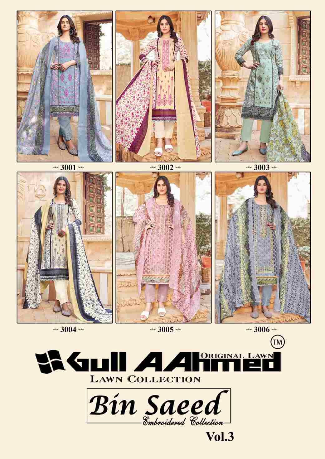 Bin Saeed Vol-3 By Gull Aahmed 3001 To 3006 Series Beautiful Festive Suits Colorful Stylish Fancy Casual Wear & Ethnic Wear Pure Lawn Print Dresses At Wholesale Price