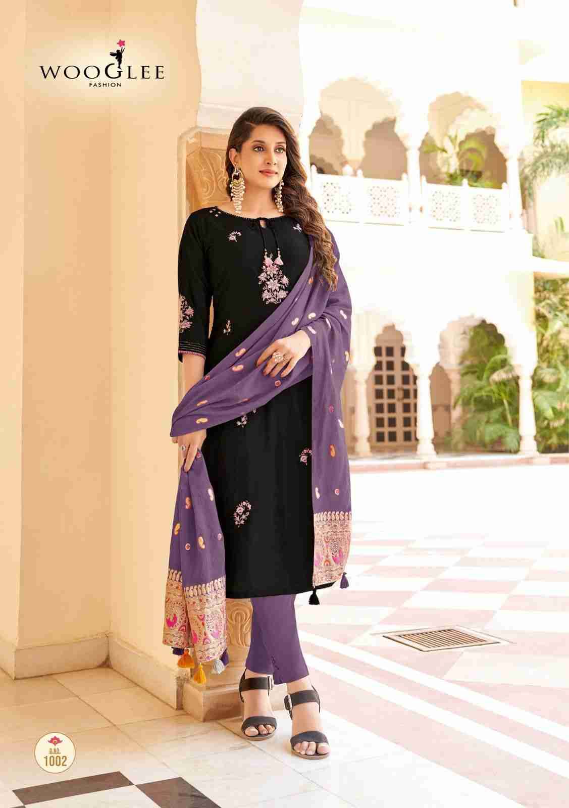 Raksha By Wooglee 1001 To 1006 Series Beautiful Suits Colorful Stylish Fancy Casual Wear & Ethnic Wear Viscose With Work Dresses At Wholesale Price
