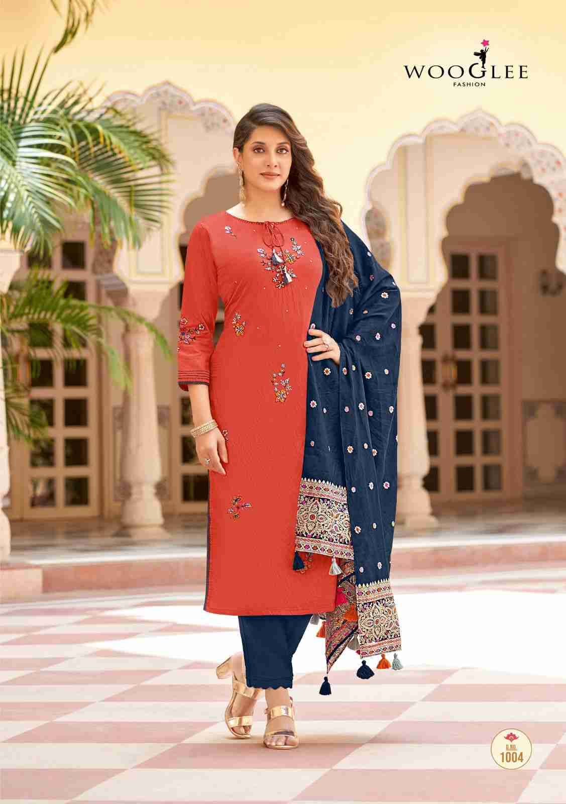Raksha By Wooglee 1001 To 1006 Series Beautiful Suits Colorful Stylish Fancy Casual Wear & Ethnic Wear Viscose With Work Dresses At Wholesale Price