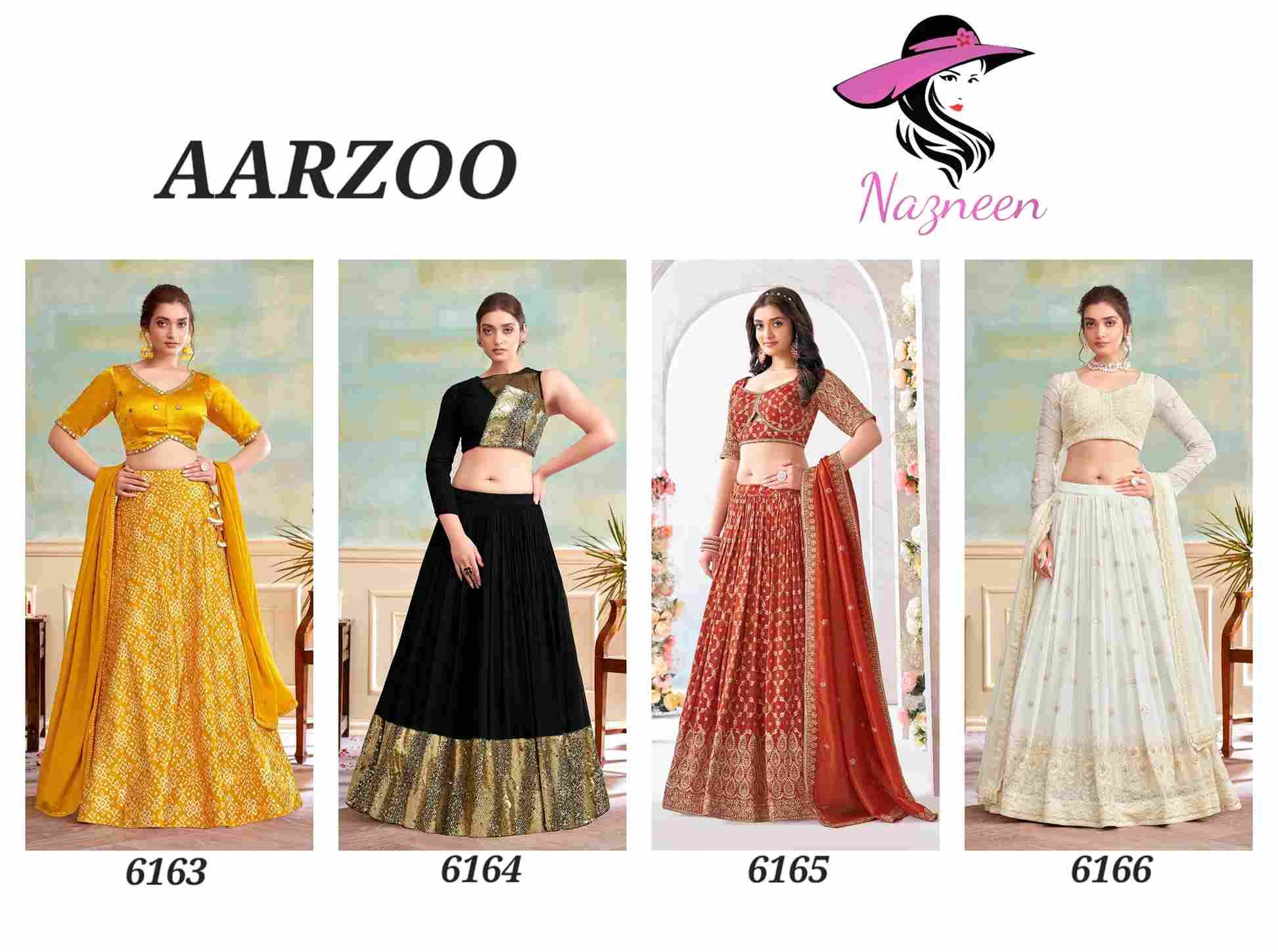 Aarzoo By Nazneen 6163 To 6166 Series Festive Wear Collection Beautiful Stylish Colorful Fancy Party Wear & Occasional Wear Pure Silk/Pure Georgette/Jacquard Lehengas At Wholesale Price