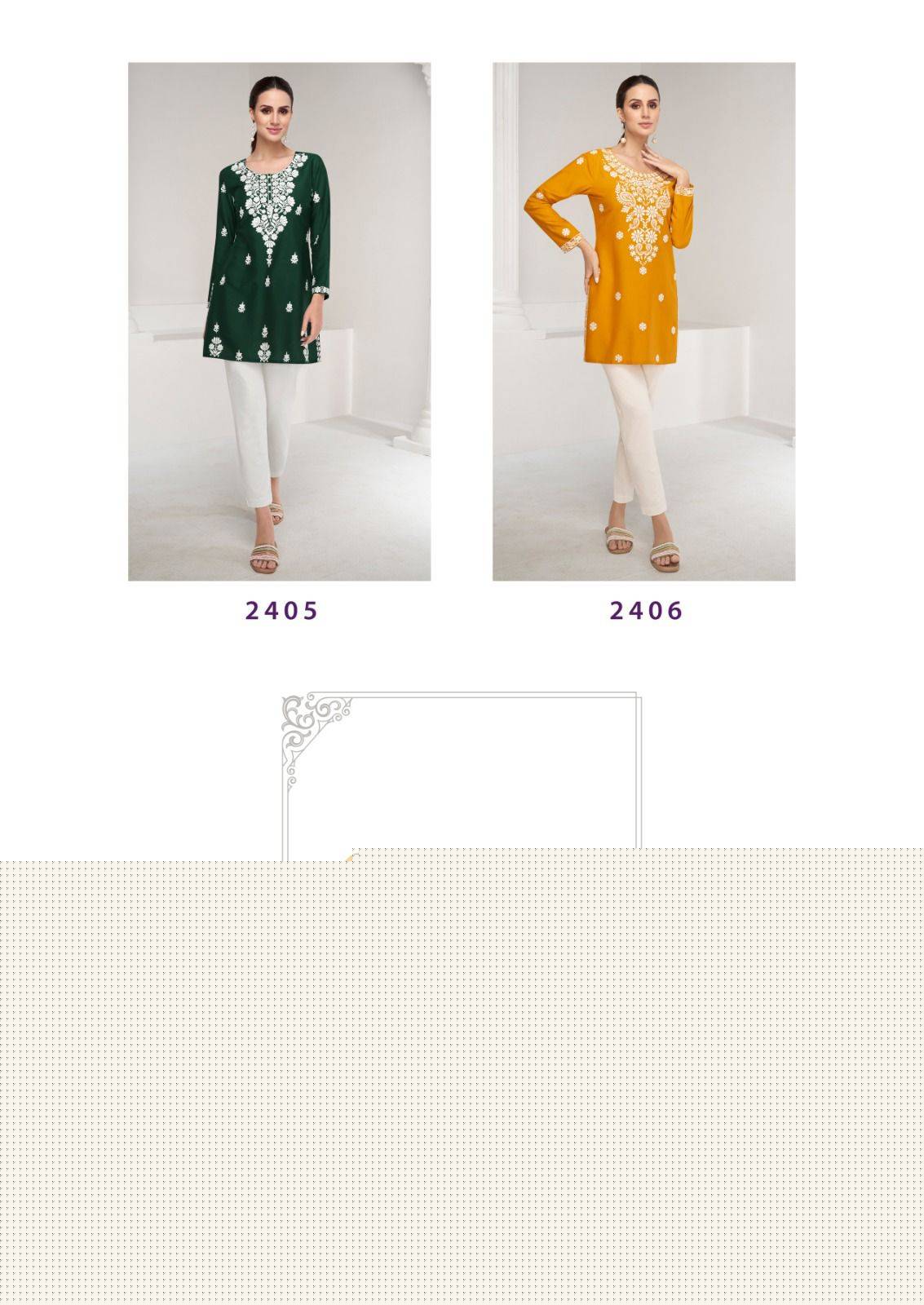 Ruhana By Vamika 2401 To 2406 Series Designer Stylish Fancy Colorful Beautiful Party Wear & Ethnic Wear Collection Rayon With Work Kurtis At Wholesale Price