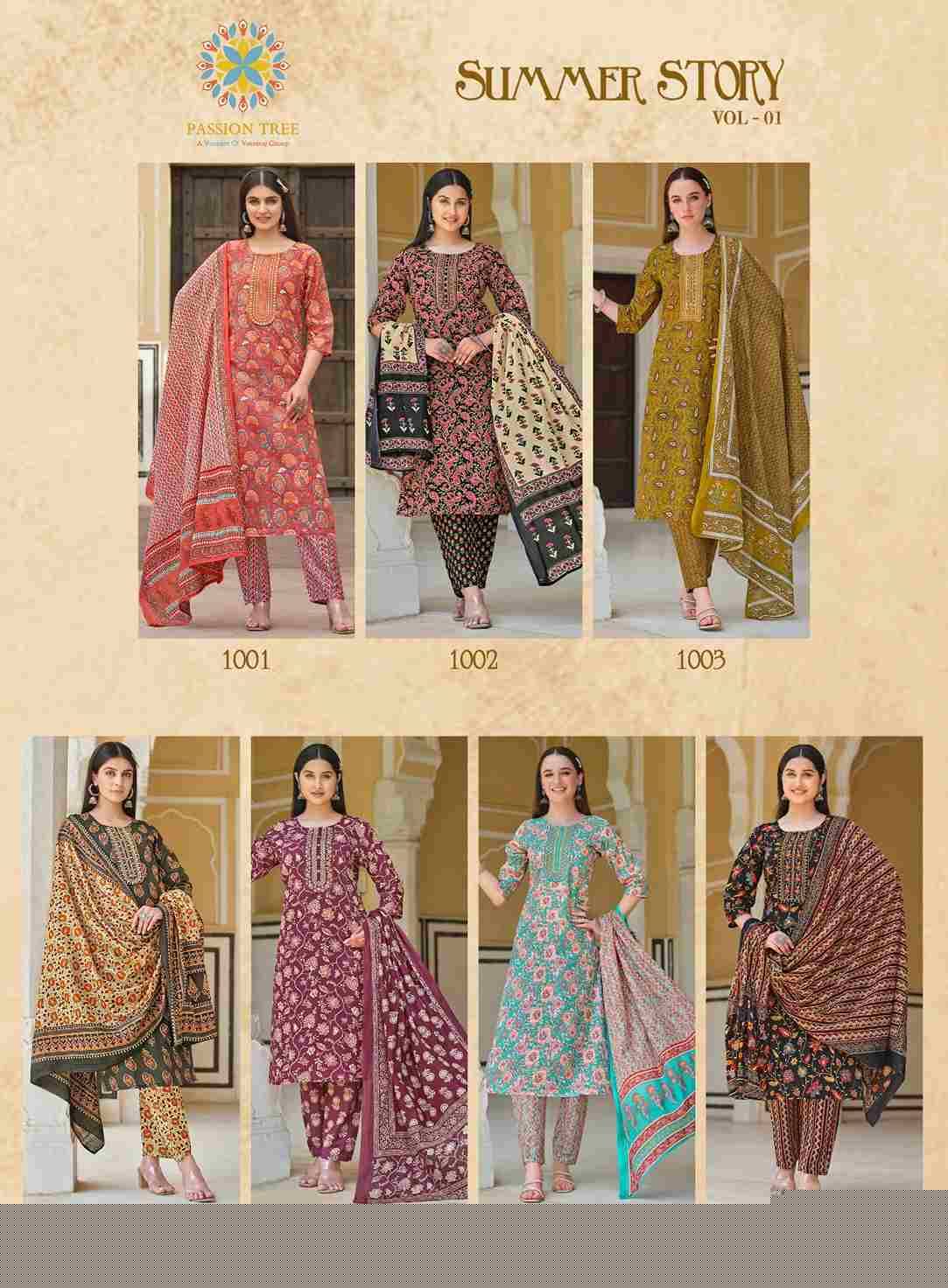 Summer Story Vol-1 By Passion Tree 1001 To 1007 Series Festive Suits Beautiful Fancy Colorful Stylish Party Wear & Occasional Wear Heavy Cotton Print Dresses At Wholesale Price