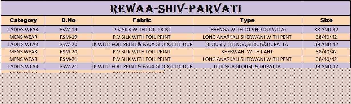 Shiv Parvati By Rewaa 19-A To 22-B Series Designer Beautiful Bridal Collection Occasional Wear & Party Wear Silk Lehengas And Mens Kurtas At Wholesale Price