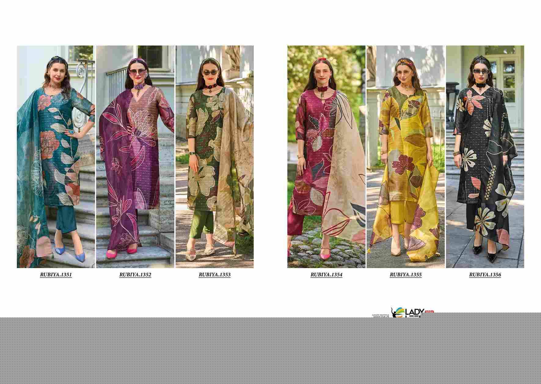 Rubiya By Lady Leela 1351 To 1356 Series Designer Festive Suits Beautiful Fancy Stylish Colorful Party Wear & Occasional Wear Jacquard Print Dresses At Wholesale Price