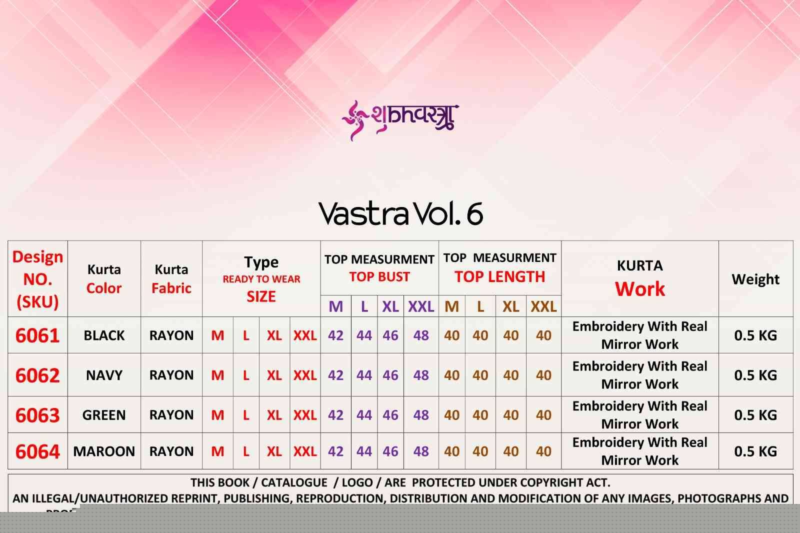 Vastra Vol-6 By Shubhkala 6061 To 6064 Series Beautiful Colorful Stylish Fancy Casual Wear & Ethnic Wear & Ready To Wear Rayon Kurtas At Wholesale Price