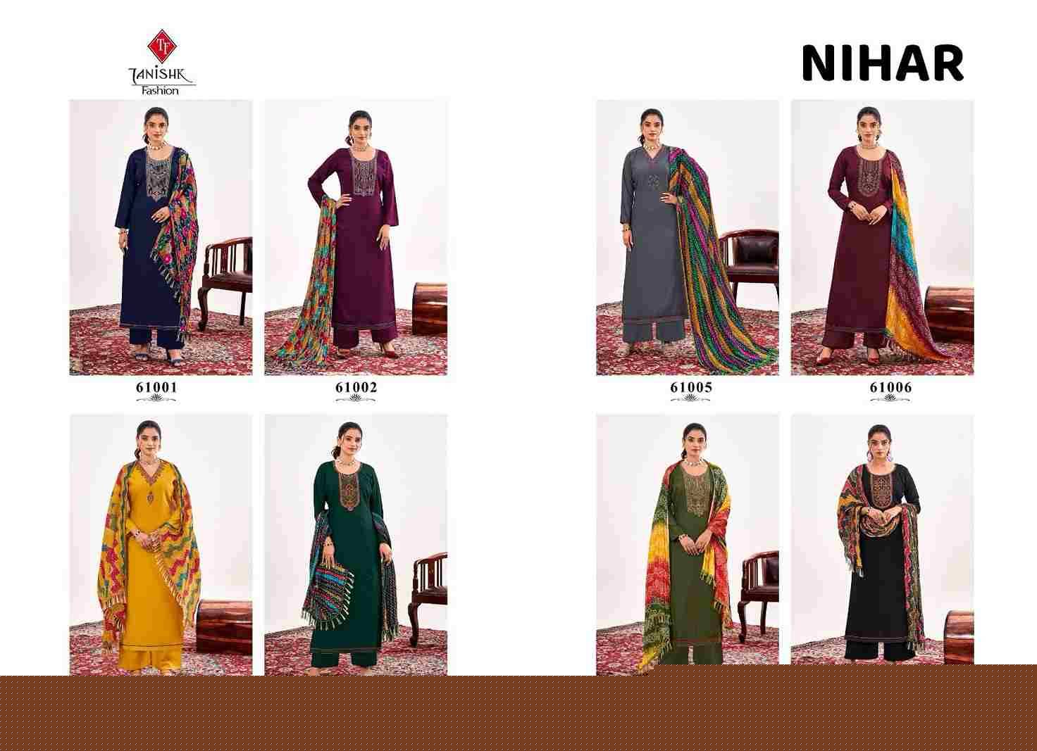 Nihar By Tanishk Fashion 61001 To 61008 Series Beautiful Suits Stylish Fancy Colorful Casual Wear & Ethnic Wear Collection Rayon Slub Embroidered Dresses At Wholesale Price