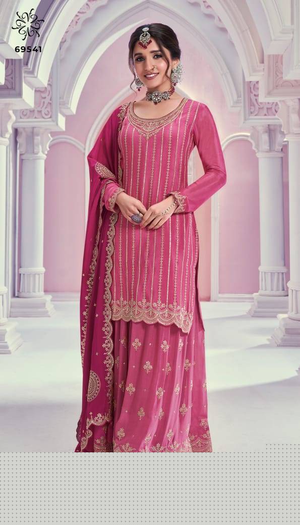 Rangrasiya By Vinay Fashion 69541 To 69546 Series Beautiful Sharara Suits Colorful Stylish Fancy Casual Wear & Ethnic Wear Pure Chinnon Dresses At Wholesale Price