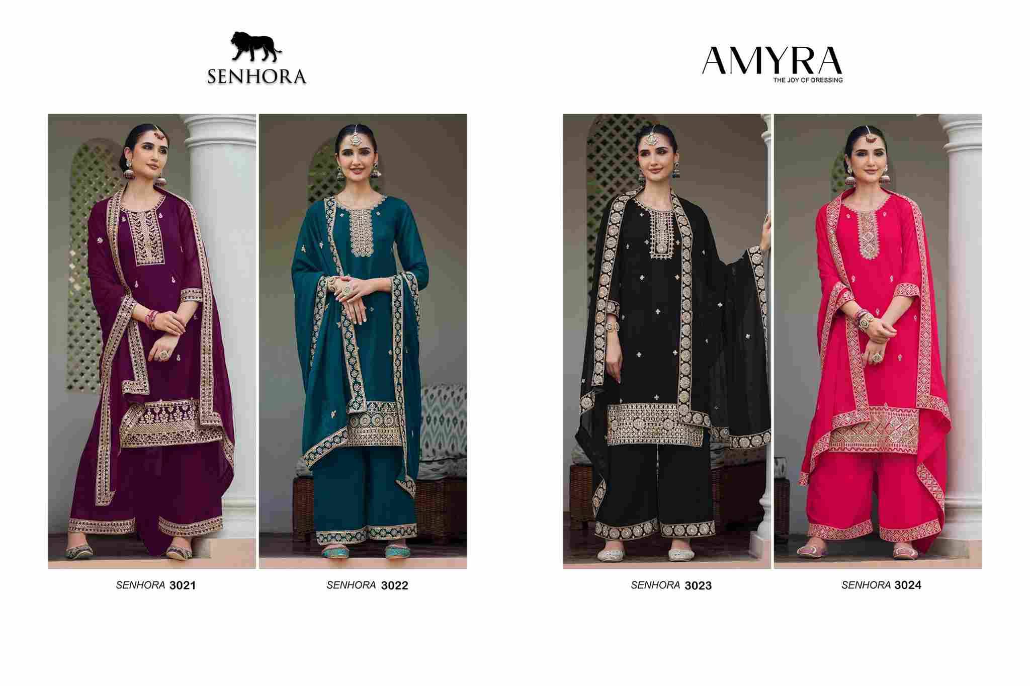 Amyra By Senhora Dresses 3021 To 3024 Series Beautiful Sharara Suits Colorful Stylish Fancy Casual Wear & Ethnic Wear Georgette Dresses At Wholesale Price