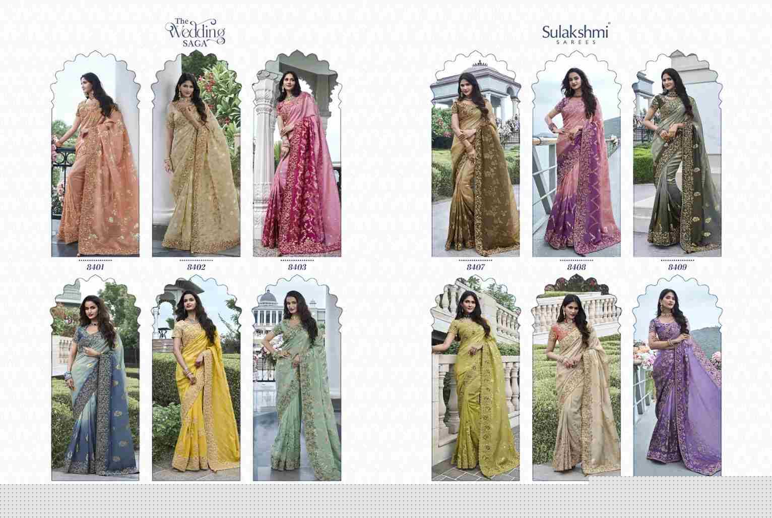 The Wedding Saga By Sulakshmi 8401 To 8412 Series Indian Traditional Wear Collection Beautiful Stylish Fancy Colorful Party Wear & Occasional Wear Fancy Sarees At Wholesale Price