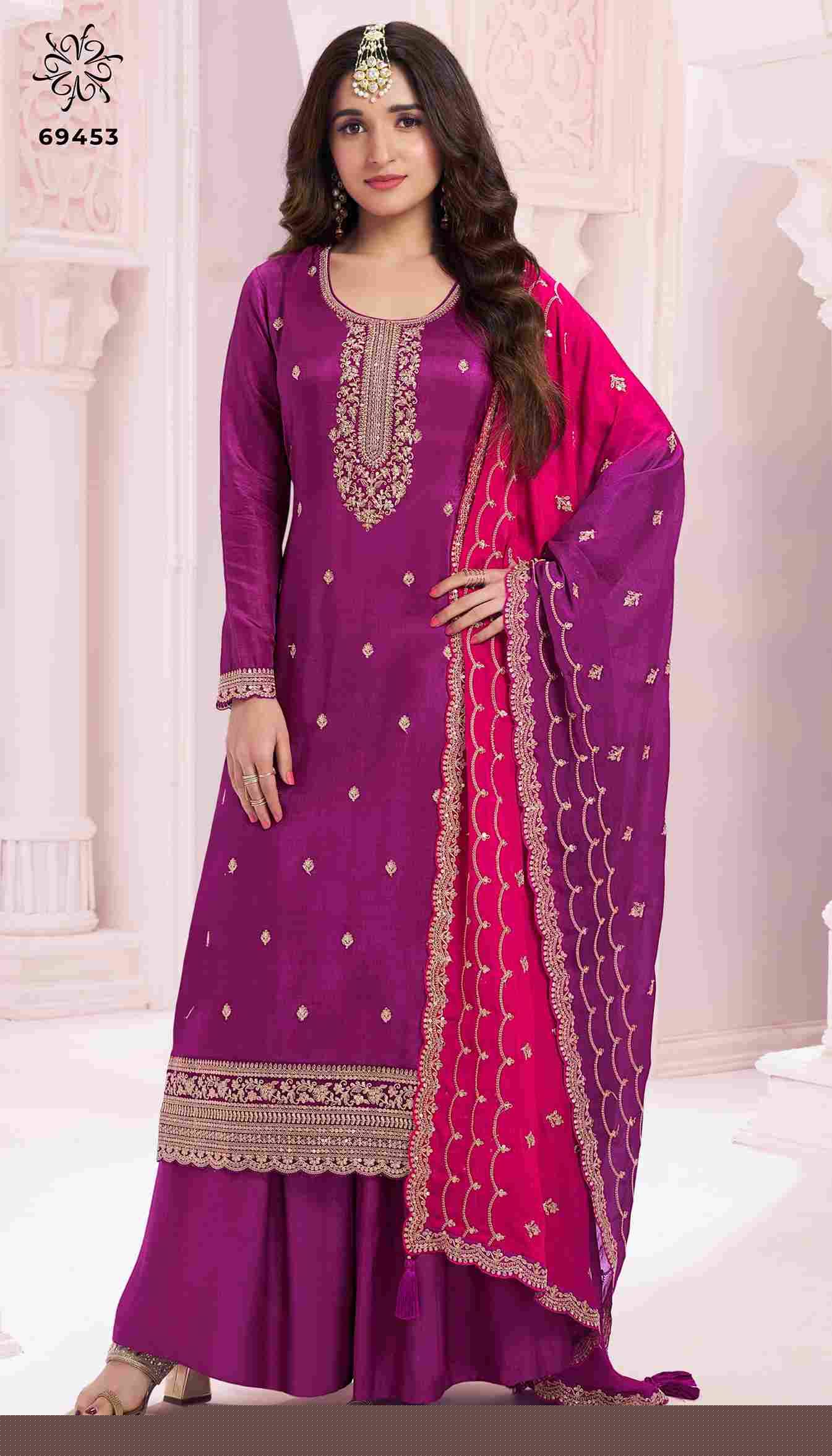 Suhaag By Vinay Fashion 69451 To 69454 Series Designer Festive Suits Collection Beautiful Stylish Fancy Colorful Party Wear & Occasional Wear Pure Silk Georgette Embroidered Dresses At Wholesale Price