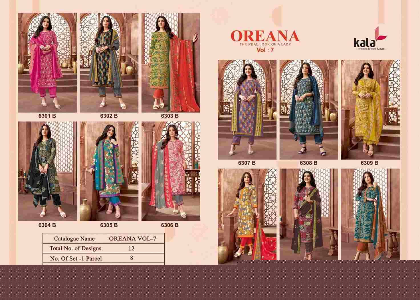 Oreana Vol-7 By Kala 6301-B To 6312-B Series Beautiful Suits Colorful Stylish Fancy Casual Wear & Ethnic Wear Pure Cotton Print Dresses At Wholesale Price