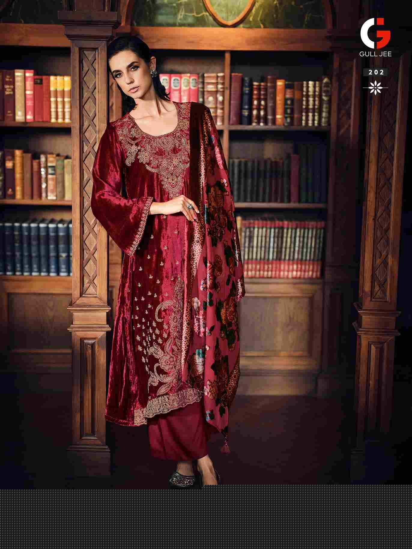 Velvet Ishq By Gull Jee 201 To 206 Series Beautiful Festive Suits Colorful Stylish Fancy Casual Wear & Ethnic Wear Viscose Velvet Embroidered Dresses At Wholesale Price