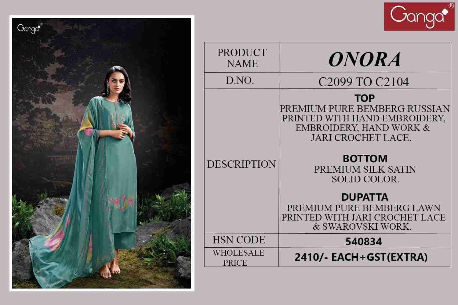 Onora By Ganga Fashion 2099 To 2104 Series Beautiful Festive Suits Colorful Stylish Fancy Casual Wear & Ethnic Wear Pure Bemberg Dresses At Wholesale Price