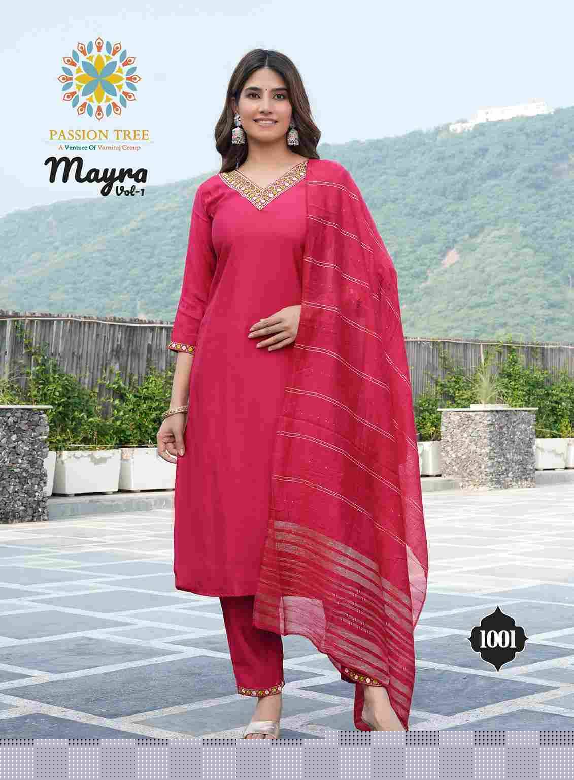 Mayra Vol-1 By Passion Tree 1001 To 1006 Series Beautiful Stylish Festive Suits Fancy Colorful Casual Wear & Ethnic Wear & Ready To Wear Roman Silk With Work Dresses At Wholesale Price