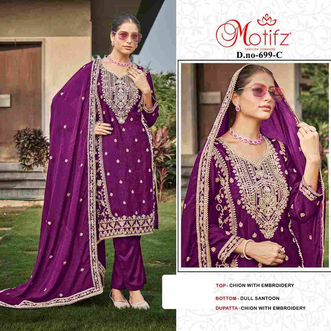 Motifz Hit Design 699 Colours By Motifz 699-A To 699-D Series Beautiful Pakistani Suits Colorful Stylish Fancy Casual Wear & Ethnic Wear Chinnon Dresses At Wholesale Price