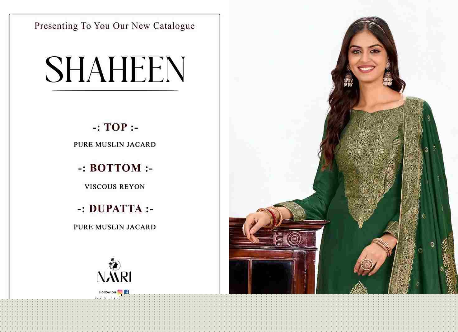 Shaheen By Naari 122001 To 122004 Series Beautiful Festive Suits Stylish Fancy Colorful Casual Wear & Ethnic Wear Muslin Jacquard Dresses At Wholesale Price