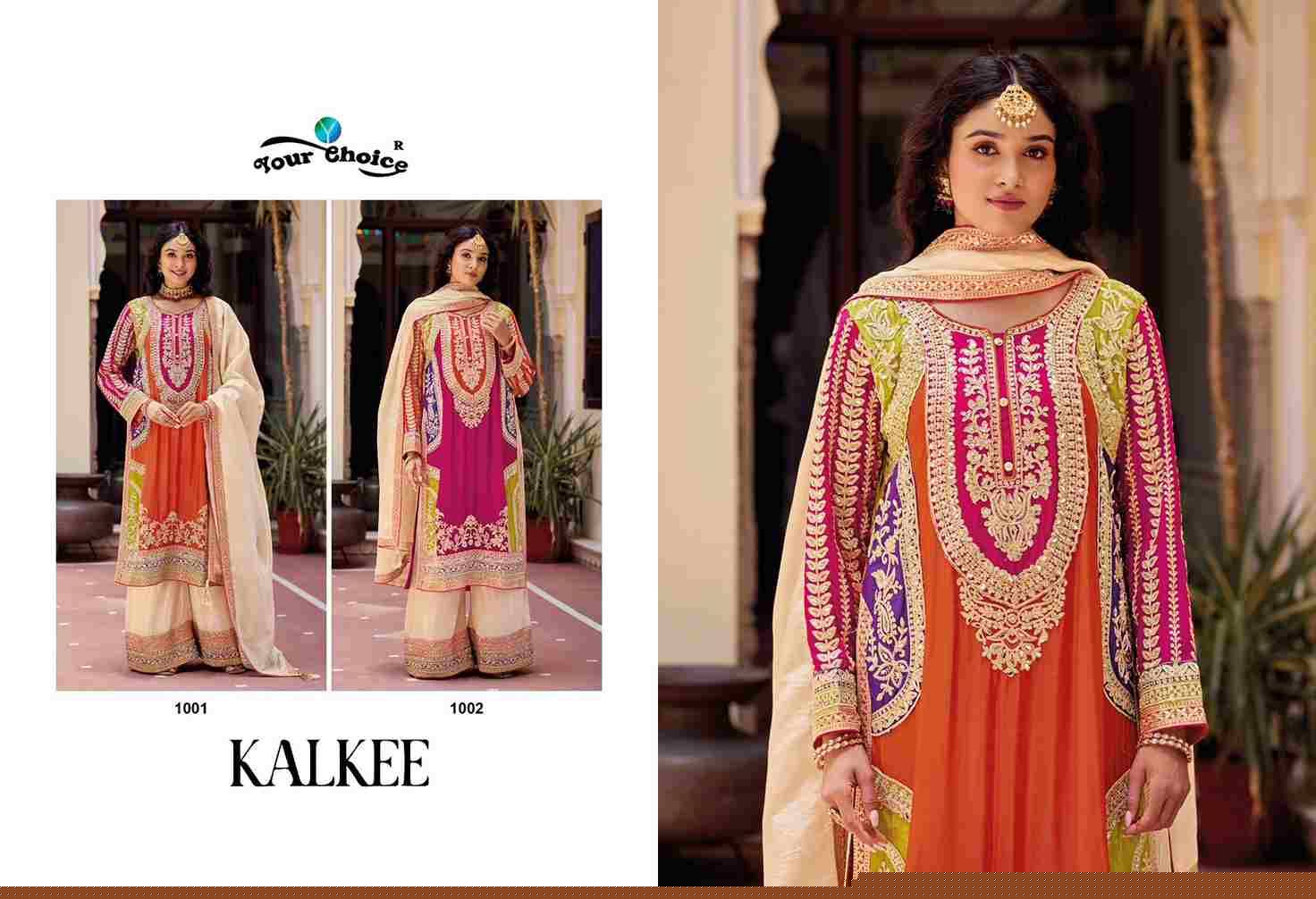 Kalkee By Your Choice 1001 To 1002 Series Designer Sharara Suits Beautiful Fancy Colorful Stylish Party Wear & Occasional Wear Heavy Chinnon Dresses At Wholesale Price