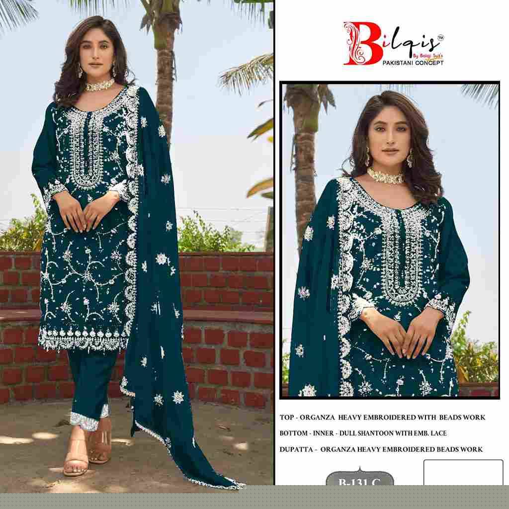 Bilqis 131 Colours By Bilqis 131-A To 131-D Series Beautiful Pakistani Suits Stylish Fancy Colorful Party Wear & Occasional Wear Organza Embroidery Dresses At Wholesale Price