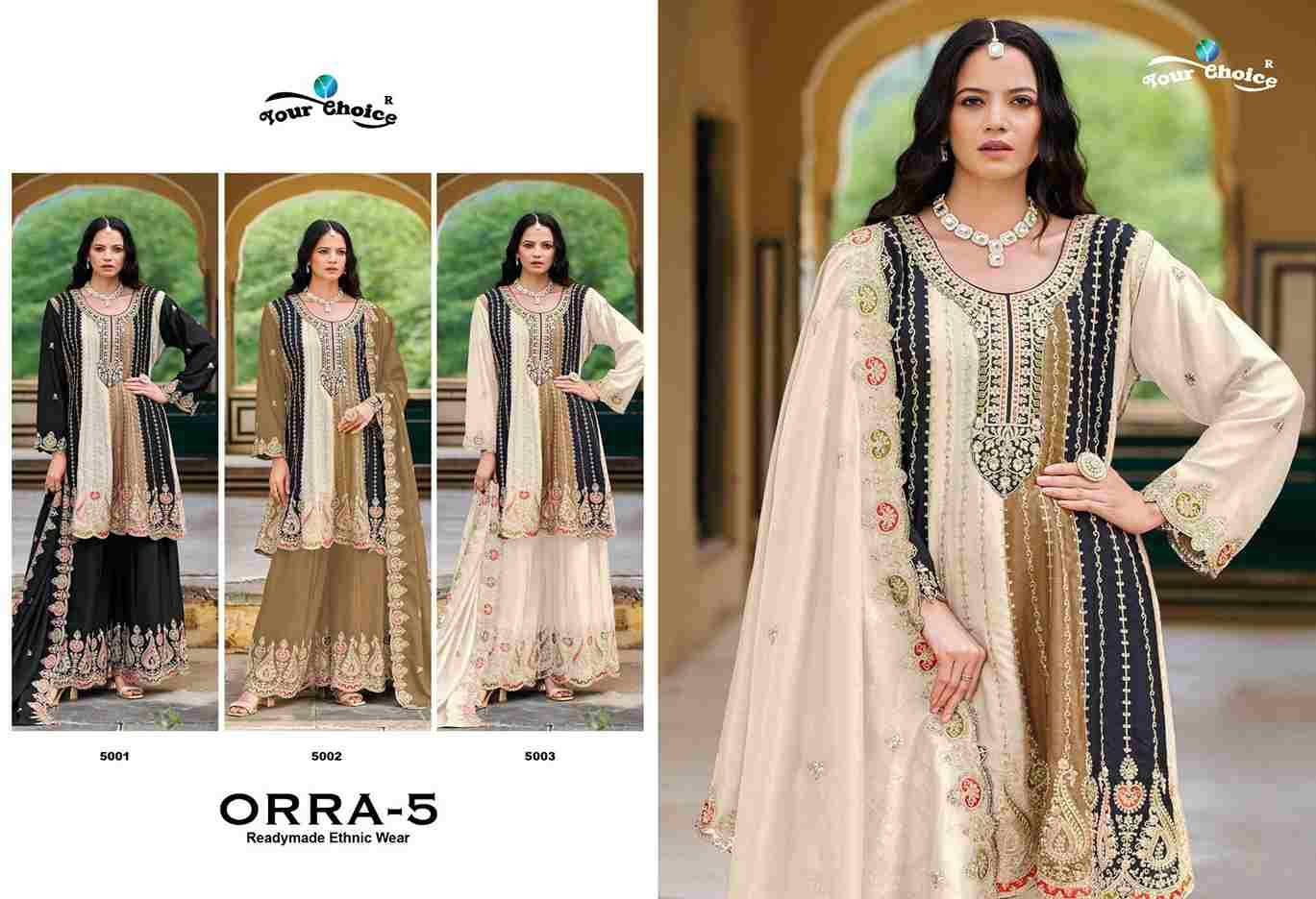 Orra Vol-5 By Your Choice 5001 To 5003 Series Beautiful Stylish Sharara Suits Fancy Colorful Casual Wear & Ethnic Wear & Ready To Wear Heavy Chinnon Embroidered Dresses At Wholesale Price