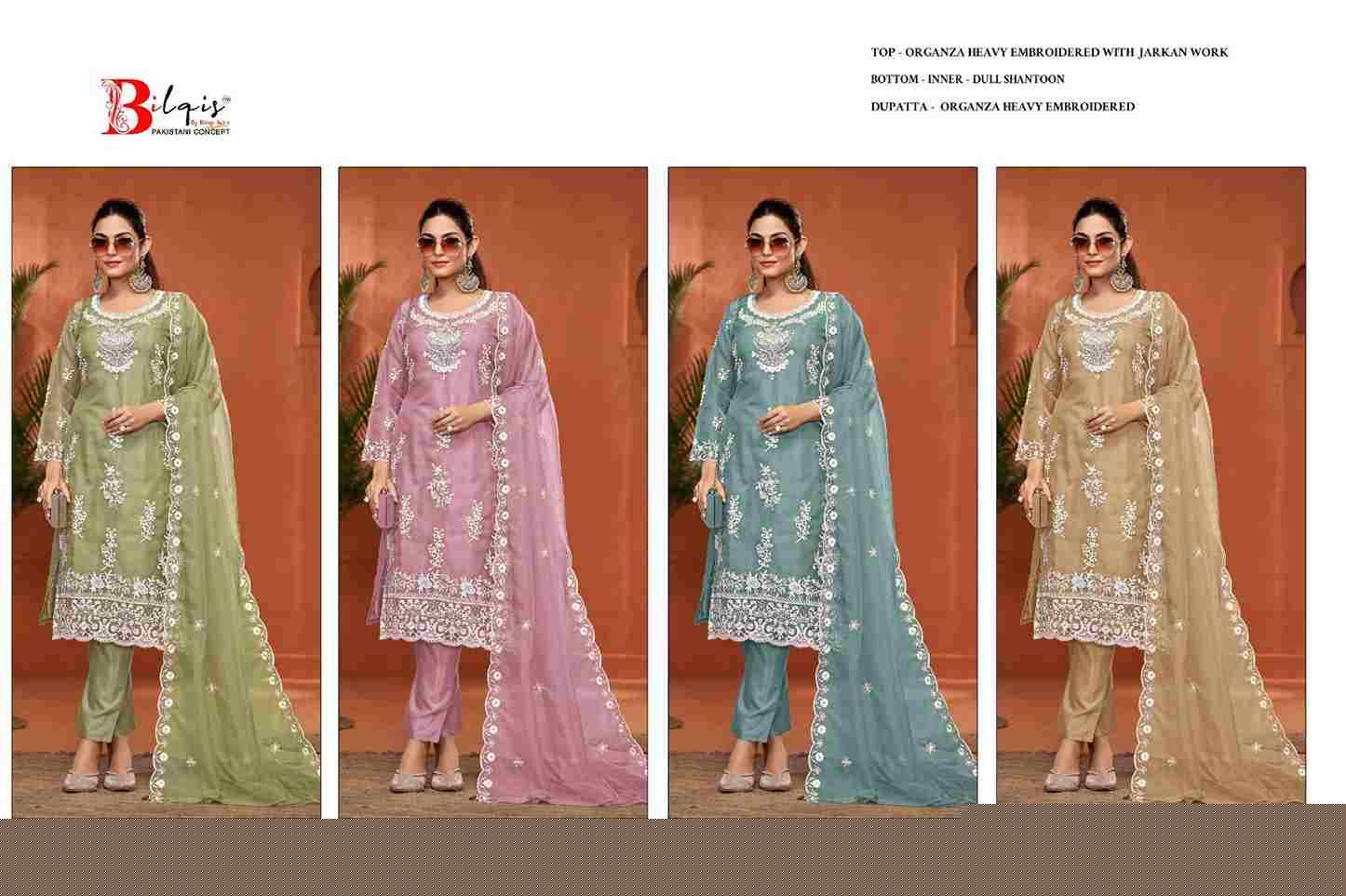 Bilqis 119 Colours By Bilqis 119-A To 119-D Series Beautiful Pakistani Suits Stylish Fancy Colorful Party Wear & Occasional Wear Organza Embroidery Dresses At Wholesale Price