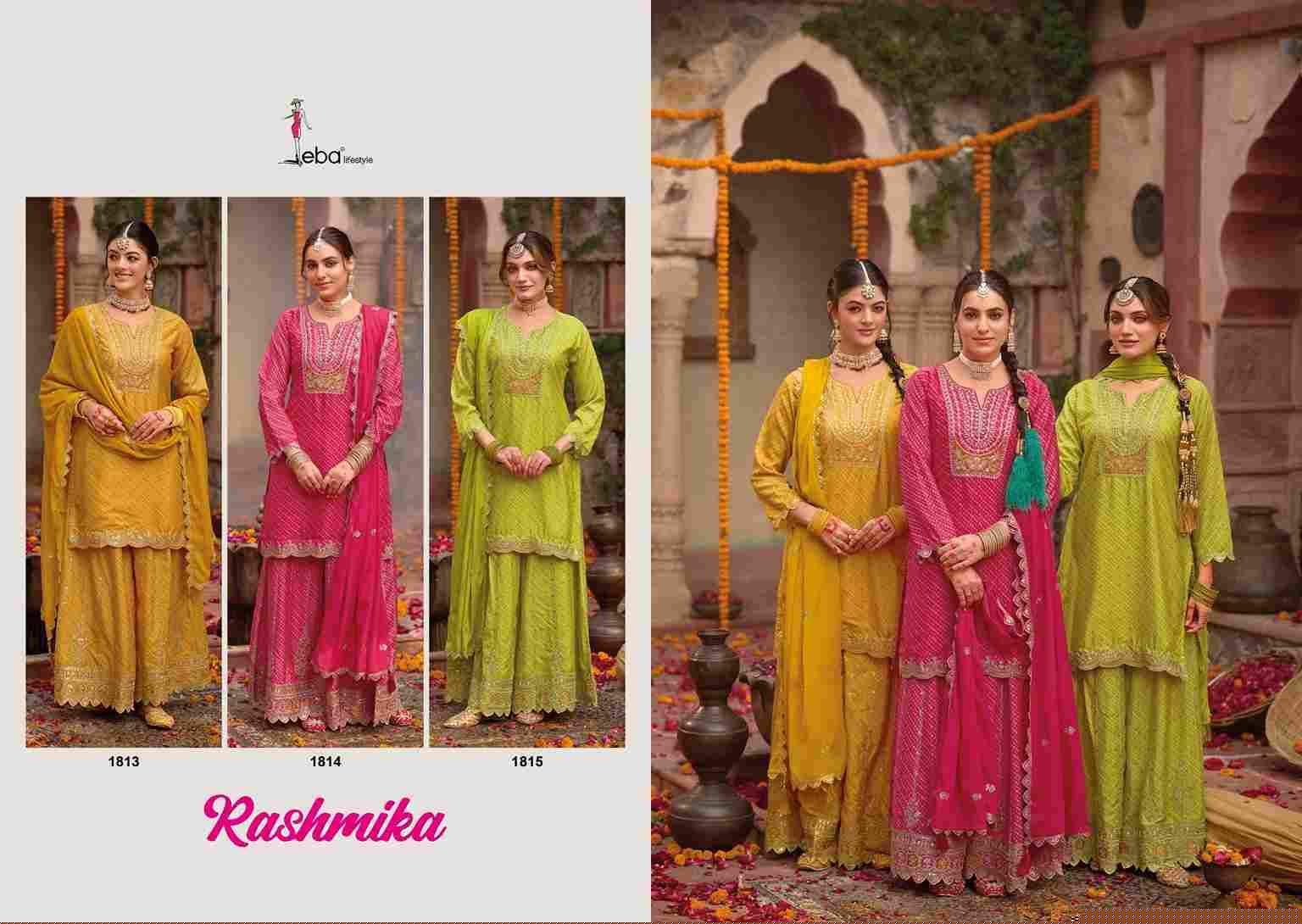 Rashmika By Eba Lifestyle 1813 To 1815 Series Beautiful Sharara Suits Colorful Stylish Fancy Casual Wear & Ethnic Wear Chinnon Embroidery Dresses At Wholesale Price