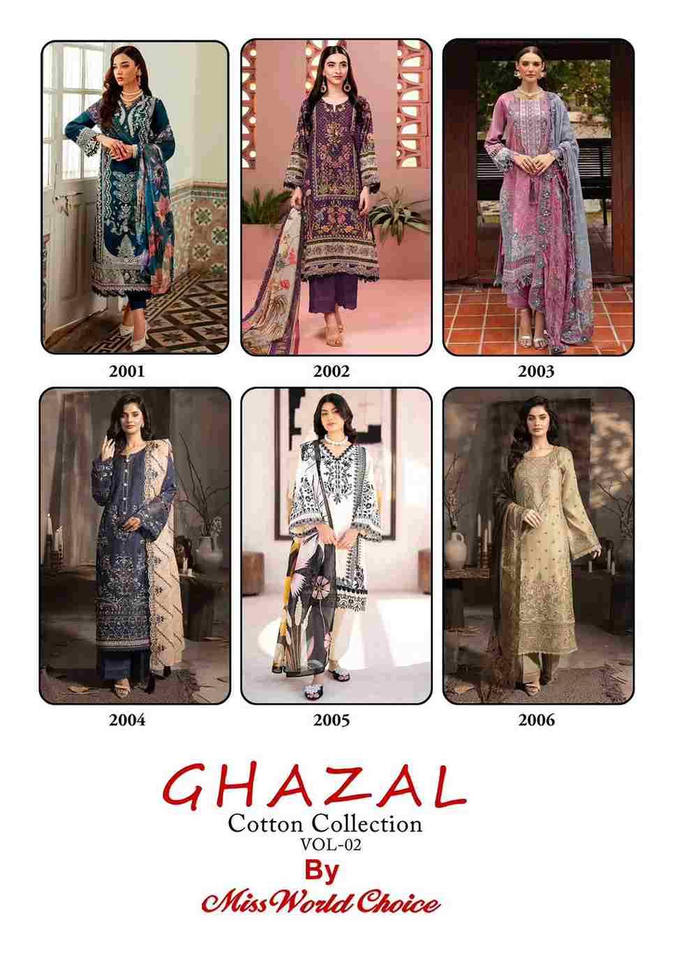 Ghazal Vol-2 By Miss World Choice 2001 To 2006 Series Beautiful Festive Suits Colorful Stylish Fancy Casual Wear & Ethnic Wear Pure Cotton Embroidered Dresses At Wholesale Price