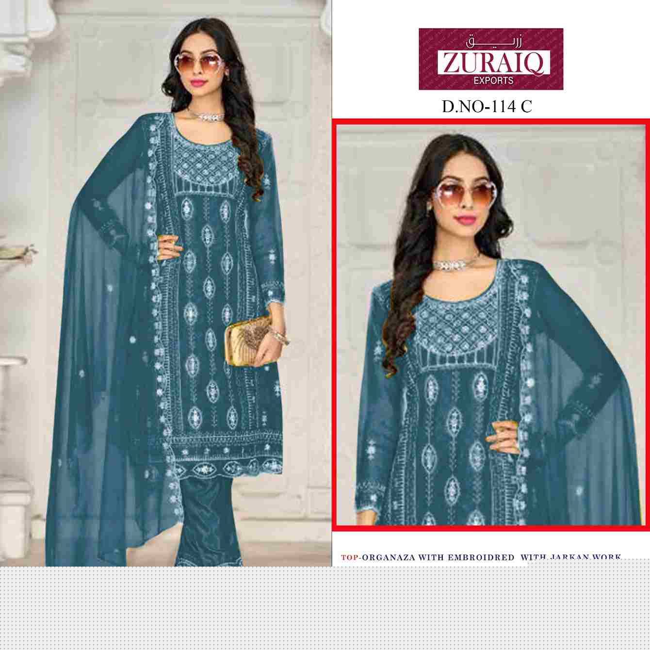 Zuraiq 114 Colours By Zuraiq 114-A To 114-D Series Pakistani Stylish Beautiful Colourful Printed & Embroidered Party Wear & Occasional Wear Organza Dresses At Wholesale Price