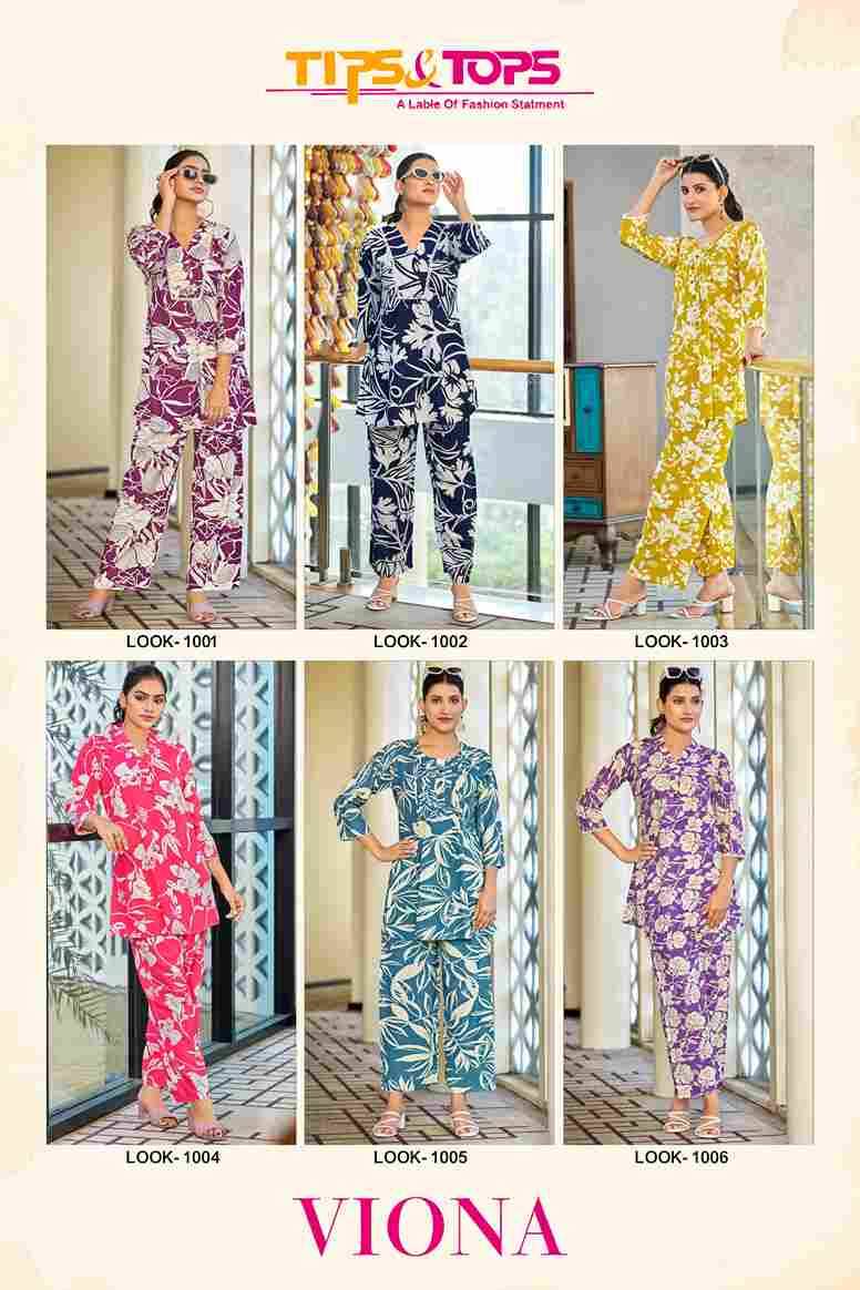 Viona By Tips And Tops 1001 To 1006 Series Designer Stylish Fancy Colorful Beautiful Party Wear & Ethnic Wear Collection Rayon Print Co-Ords At Wholesale Price