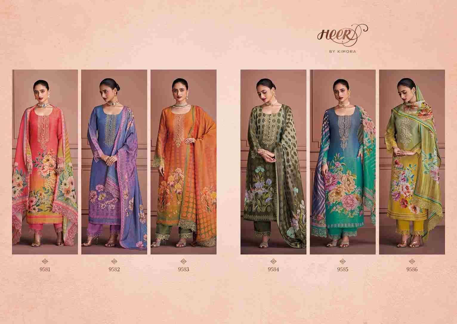 Saaj By Kimora Fashion 9581 To 9586 Series Designer Festive Suits Collection Beautiful Stylish Fancy Colorful Party Wear & Occasional Wear Pure Muslin Banarasi Dresses At Wholesale Price
