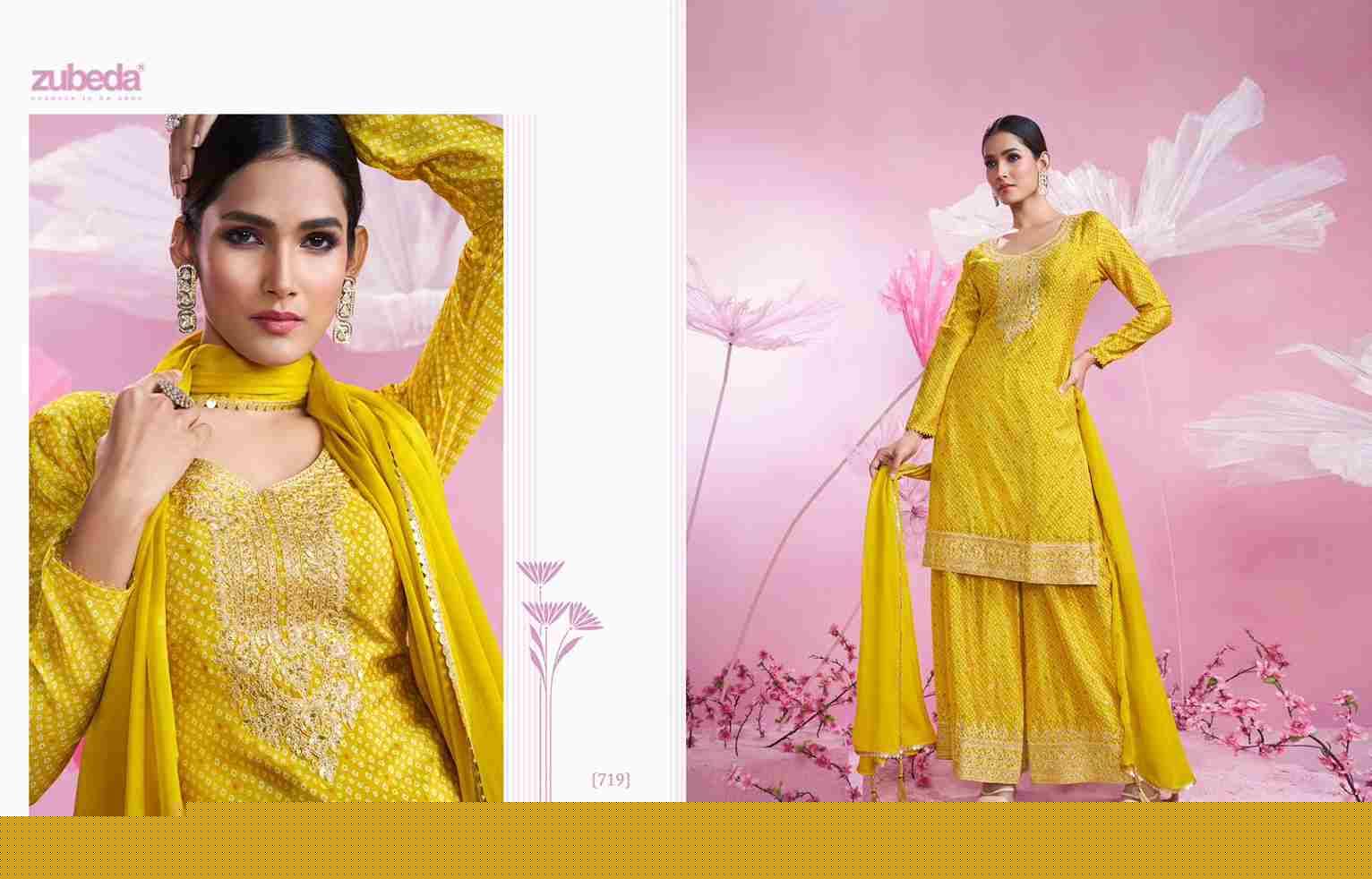 Gulbandh By Zubeda 718 To 721 Series Sharara Suits Beautiful Fancy Colorful Stylish Party Wear & Occasional Wear Chinnon Silk Dresses At Wholesale Price
