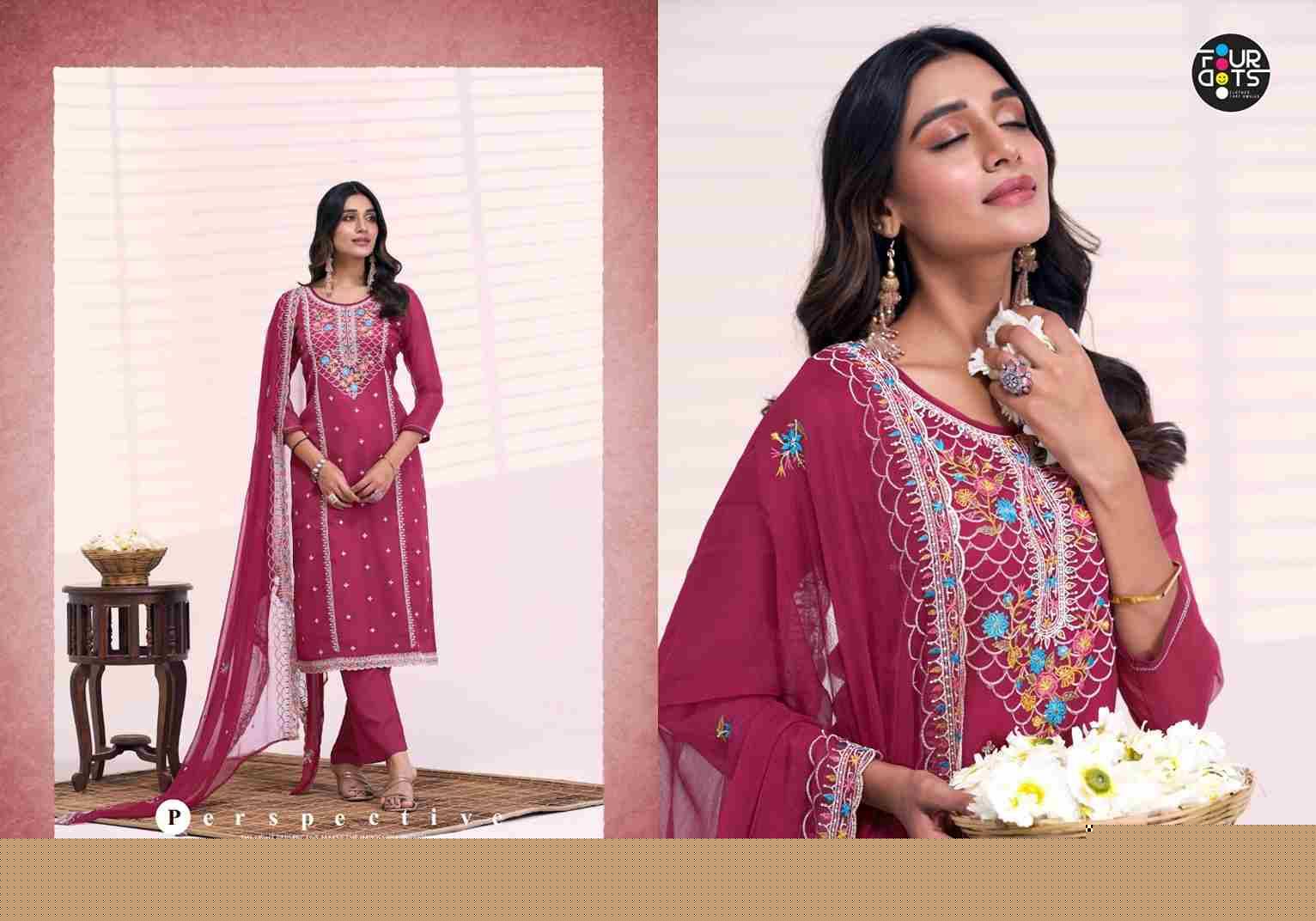 Santoor By Four Dots 1411 To 1414 Series Beautiful Festive Suits Colorful Stylish Fancy Casual Wear & Ethnic Wear Viscose Organza Chiffon Dresses At Wholesale Price
