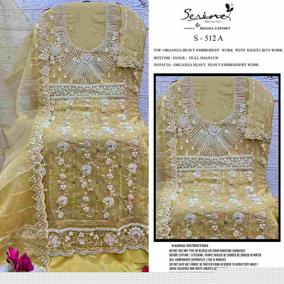 Serene Hit Design S-512 Colours By Serene S-512-A To S-512-D Series Designer Pakistani Suits Beautiful Fancy Colorful Stylish Party Wear & Occasional Wear Organza Embroidered Dresses At Wholesale Price