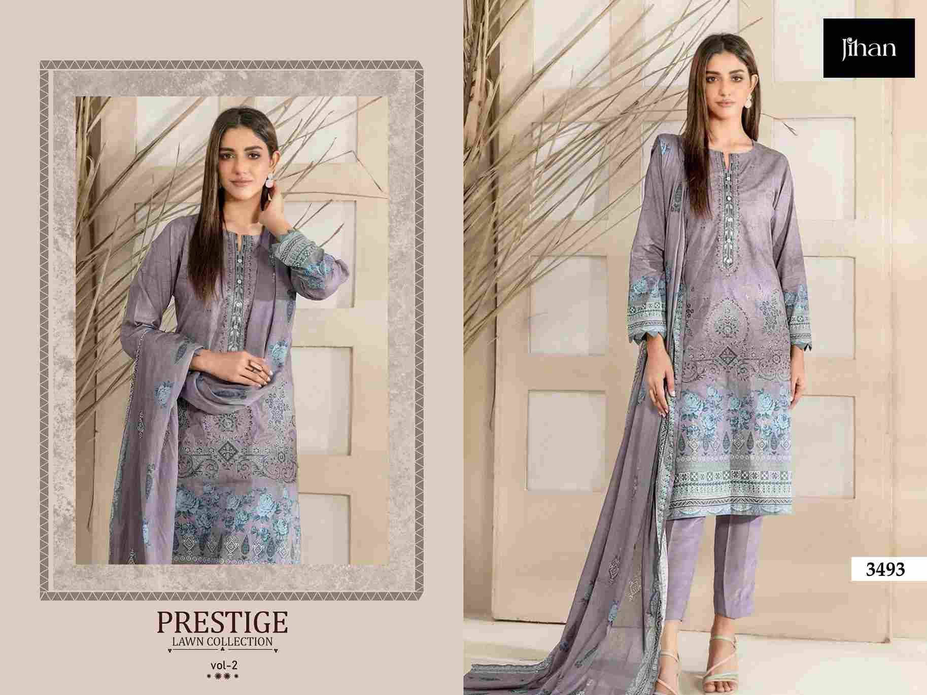 Prestige Lawn Collection Vol-2 By Jihan 3492 To 3495 Series Beautiful Stylish Pakistani Suits Fancy Colorful Casual Wear & Ethnic Wear & Ready To Wear Pure Lawn Print Dresses At Wholesale Price