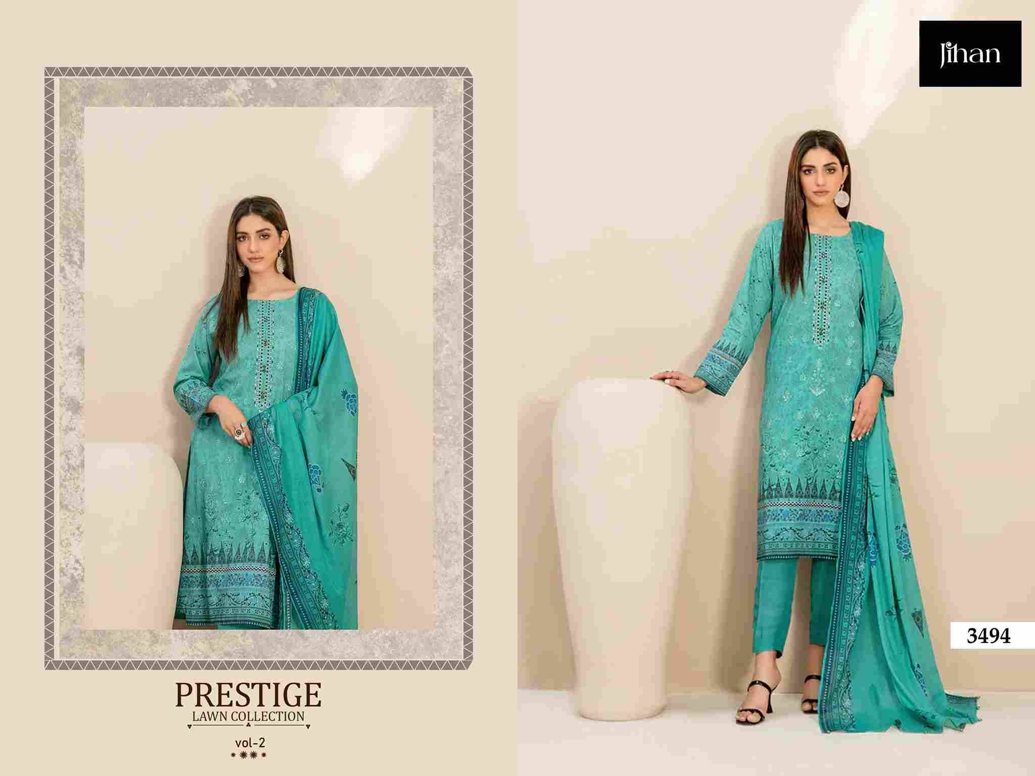 Prestige Lawn Collection Vol-2 By Jihan 3492 To 3495 Series Beautiful Stylish Pakistani Suits Fancy Colorful Casual Wear & Ethnic Wear & Ready To Wear Pure Lawn Print Dresses At Wholesale Price