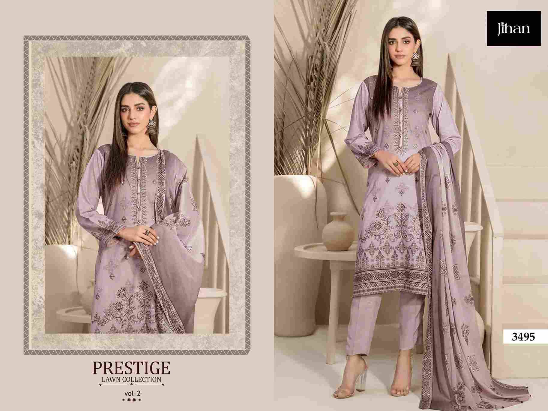 Prestige Lawn Collection Vol-2 By Jihan 3492 To 3495 Series Beautiful Stylish Pakistani Suits Fancy Colorful Casual Wear & Ethnic Wear & Ready To Wear Pure Lawn Print Dresses At Wholesale Price